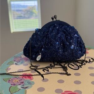 Chic Navy Sequin Evening Clutch